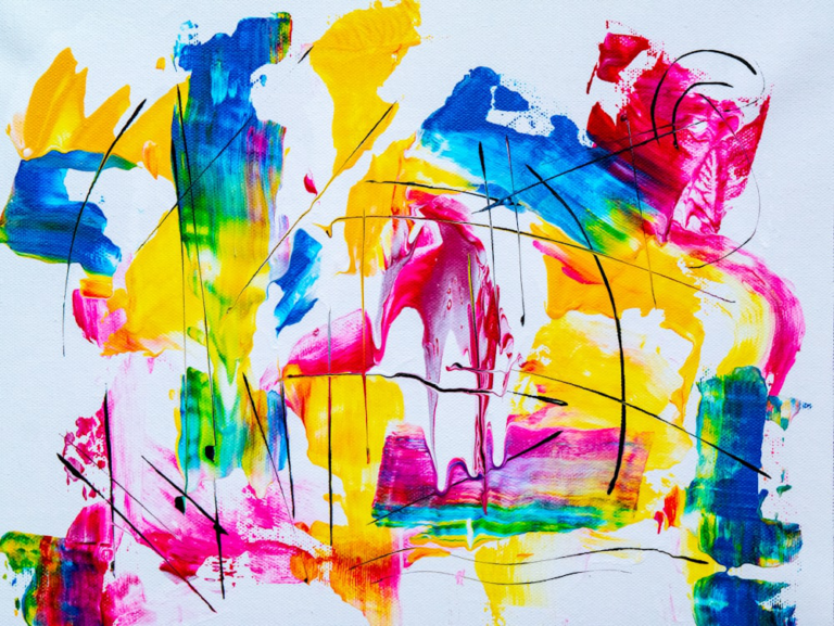An abstract painting with bold colors and brushstrokes.